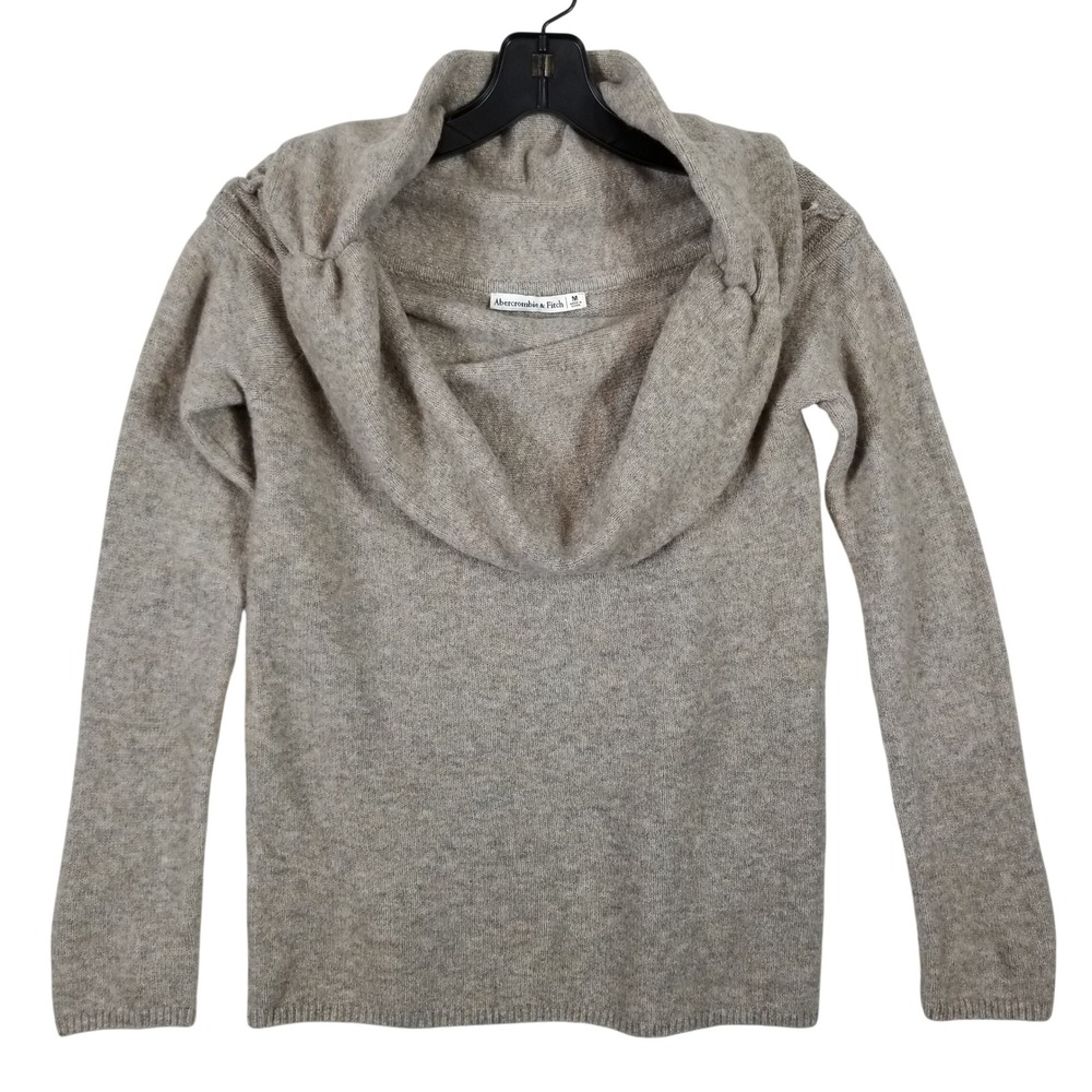 Abercrombie & Fitch Cowl Neck Wool Blend Sweater Oatmeal Marled Tan Women Medium